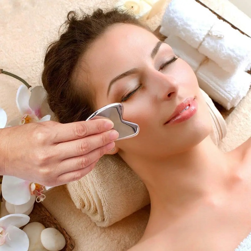 Spa Y Wellness - แผ่นขูดกัวซาสแตนเลส 1 ชิ้น เครื่องมือสำหรับนวดหน้า คอ และผิวกาย
